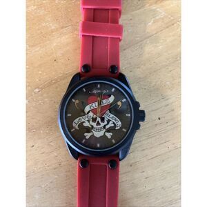 Ed Hardy Men's Red Black Silicone Strap‎ Watch 46mm Love Kills Slowly Working